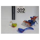 Art Glass Bird, Groose & Carnival Glass Spoon