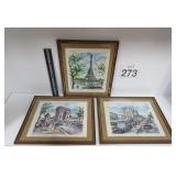 3 Signed Arno Water Color Prints Vintage Art