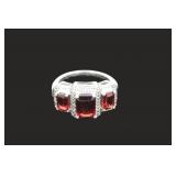 .925 Sterling Silver Garnet Ring sz 6.5