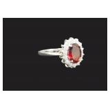 .925 Sterling Silver Red Saphire & Wh Topaz sz 6.5