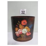 Hand Painted Wood Waste Basket