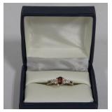 .925 Sterling White Topaz & Garnet Ring sz 6.5