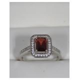 .925 Sterling Silver Garnet & CZ Ring sz 6 3/4