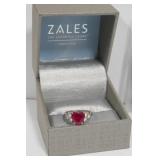 .925 Sterling Ruby & White Topaz Ring sz 6 3/4