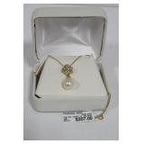 New 10kt Gold 18' Necklace w/ Pearl & Diamond