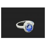 .925 Sterling Siler Saphire & Wh. Topaz sz 6 3/4