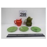 Slag Glass Saucers, Hazel Atlas Creamer & More