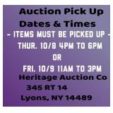 Pick Up Dates & Times For Auction