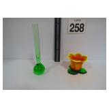 Vtg Art Glass Flower & Green BubbleGlass Bub Vase
