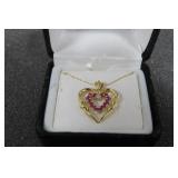 New 10kt Gold Ruby & Diamond Necklace 2.8 gr tw