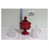 Vtg Fostorian Cain Ruby Red Compote & 2 Dishes