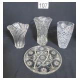 Cut Glass Large Vases & Platter