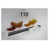 Fenton Amber & Milk Glass Shoes