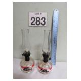 Pair Of Vtg Red Wings Oil Lamps 9' Tall
