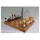 Chess Wood & Bisque Carved Set 17 x 17' Board