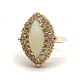 14K Gold Opal & Diamond Navette Halo Ring (sz 7) 14K Gold Opal & Diamond Navette Halo Ring (sz 7)