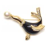 Christian Dior Signed Black Enamel Seal Brooch Christian Dior Signed Black Enamel Seal Brooch