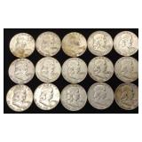 (15) Franklin Half Dollar US Coins (90% Silver) (15) Franklin Half Dollar US Coins (90% Silver)