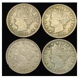4 Liberty Head V Nickel US Coins 1883, 1911 & 1912 4 Liberty Head V Nickel US Coins 1883, 1911 & 1912