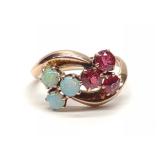 Antique 10K Gold Opal & Garnet Ring (sz 2.5) Antique 10K Gold Opal & Garnet Ring (sz 2.5)