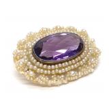 Victorian 14K Gold Amethyst & Seed Pearl Brooch Victorian 14K Gold Amethyst & Seed Pearl Brooch