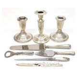 8 Sterling Silver Weighted Candlesticks & Flatware 8 Sterling Silver Weighted Candlesticks & Flatware