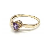 10K Gold Heart Cut Amethyst & Diamond Ring sz 6.75 10K Gold Heart Cut Amethyst & Diamond Ring sz 6.75