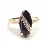 10K Gold Onyx & Diamond Navette Ring (sz 6.25) 10K Gold Onyx & Diamond Navette Ring (sz 6.25)