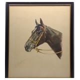 Jean Rivet Signed Horse Portrait Colored Etching Jean Rivet Signed Horse Portrait Colored Etching