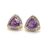14K Gold Trillion Amethyst & Diamond Stud Earrings 14K Gold Trillion Amethyst & Diamond Stud Earrings
