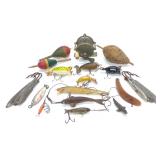 21 Vintage Fishing Lures, Reel & Cork Bobbers 21 Vintage Fishing Lures, Reel & Cork Bobbers