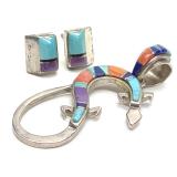 Calvin Begay Signed Sterling Pendant & Earrings Calvin Begay Signed Sterling Pendant & Earrings