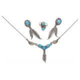 4 pc Native American Turquoise Sterling Silver Set 4 pc Native American Turquoise Sterling Silver Set