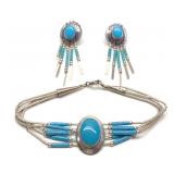 Turquoise Sterling Silver Earrings & Bracelet Set Turquoise Sterling Silver Earrings & Bracelet Set
