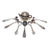8 pc Sterling Silver Tea Infuser & Salt Spoons N&H 8 pc Sterling Silver Tea Infuser & Salt Spoons N&H