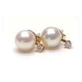 14K Gold Pearl & Diamond Stud Earrings (6.5mm) 14K Gold Pearl & Diamond Stud Earrings (6.5mm)