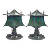 Pr of Reverse Painted Dragon Footed Asian Lanterns Pr of Reverse Painted Dragon Footed Asian Lanterns
