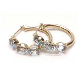 14K Gold & Blue Topaz Hoop Earrings