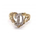 14K Gold Two Tone "D" Initial Ring (sz 6.75)