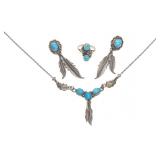 4 pc Native American Turquoise Sterling Silver Set