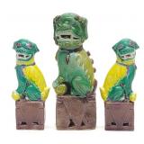 (3) Chinese Foo Dog Ceramic Sculptures