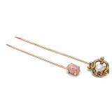 (2) Early 14K Yellow Gold Stickpins