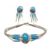 Turquoise Sterling Silver Earrings & Bracelet Set