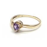 10K Gold Heart Cut Amethyst & Diamond Ring sz 6.75