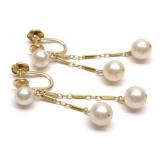 14K Gold 7mm Pearl Screw Back Clip Dangle Earrings