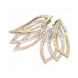 14K Tri Color Gold Herringbone Dangle Earrings