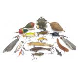 21 Vintage Fishing Lures, Reel & Cork Bobbers