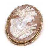 Antique 10K Gold Carved Cameo Brooch / Pendant