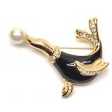 Christian Dior Signed Black Enamel Seal Brooch