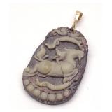 14K Gold Robe Jade Carved Chinese Pendant